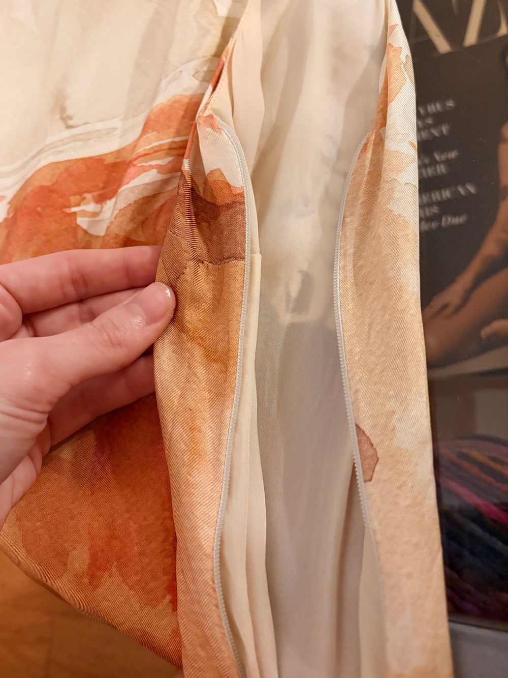Piazza Sempione Silk Sleeveless Watercolor Mini Dress in Beige, Orange, & Brown - Picture 9 of 9